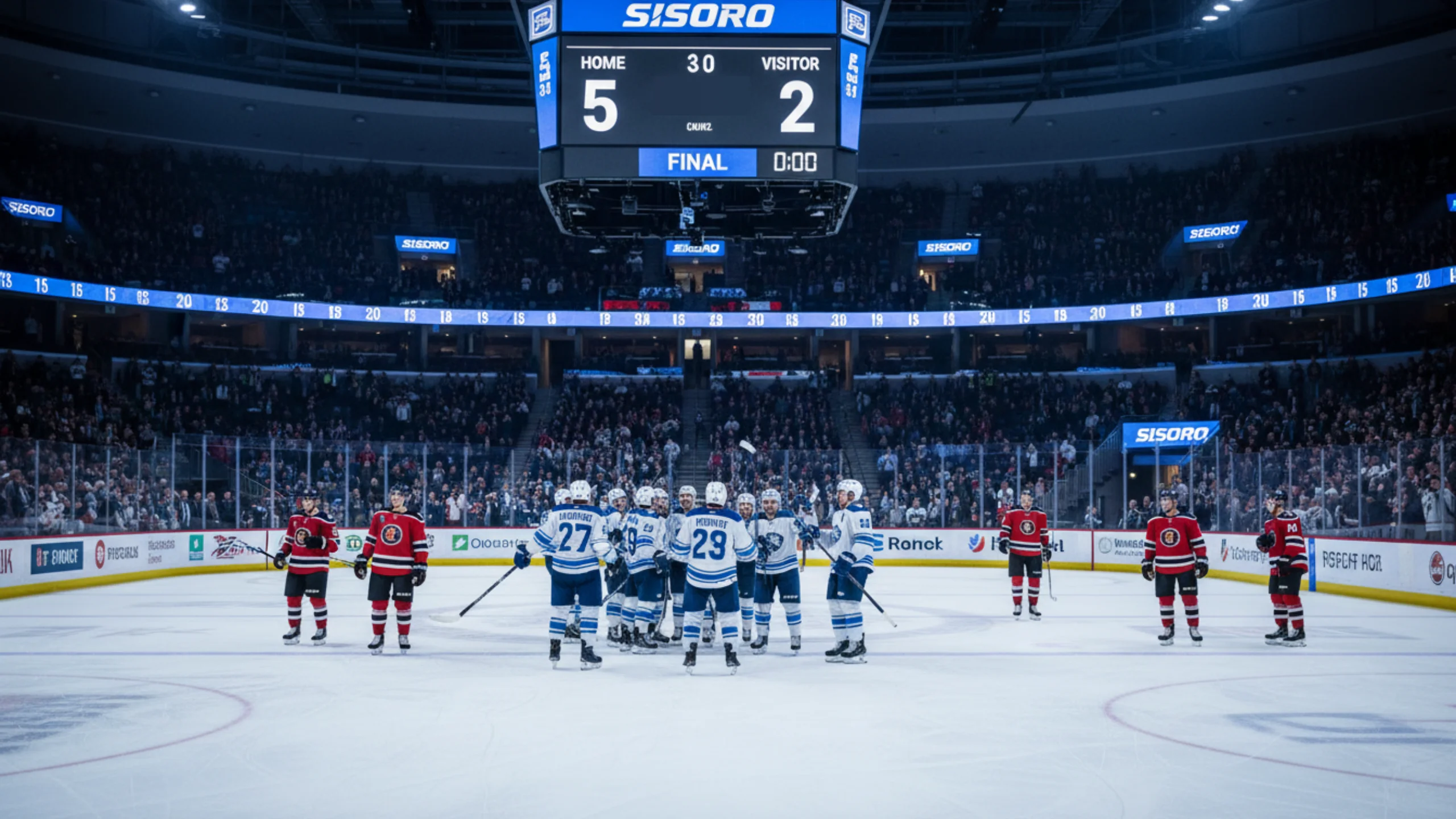 Scoreboard zeigt deutlichen Spielstand-Vorsprung als Darstellung von Handicap und Puck Line Wetten